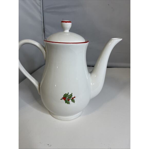 Cuthbertson American Christmas Tree Coffee/Tea Pot Red Rim With Lid VTG 9" - Picture 5 of 8